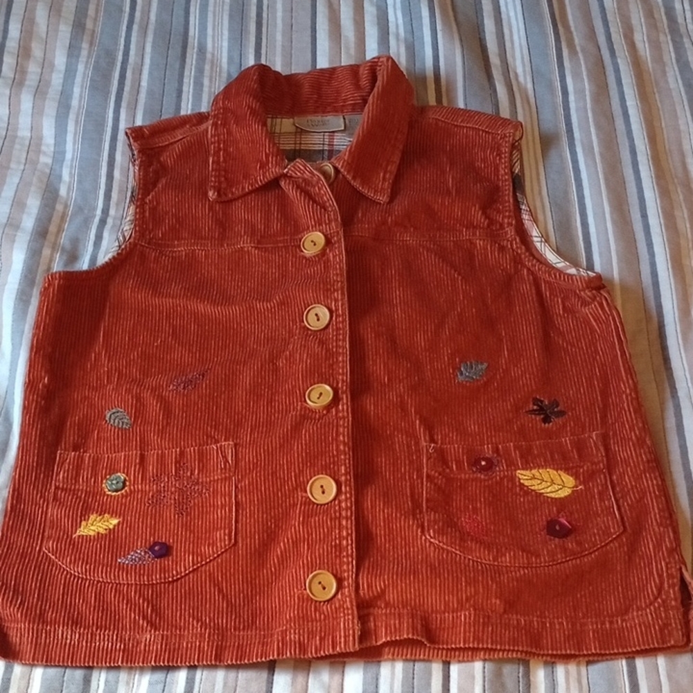 Vintage Embroidered Corduroy Vest in‎ Rich Orange